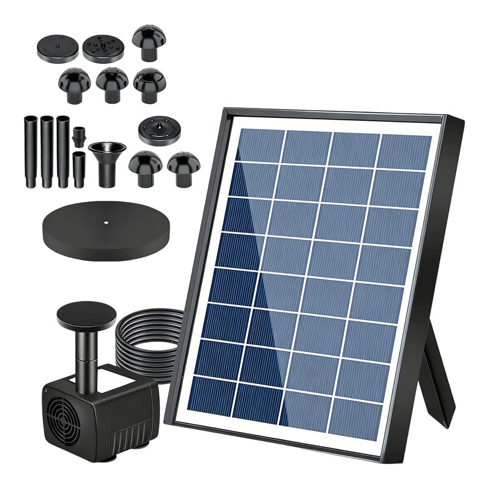 Fontana ad energia solare con pannello da 10 W per giardino uccello stagno, display acqua regolabile fino a 150 cm, senza spazzole DC sommergibile