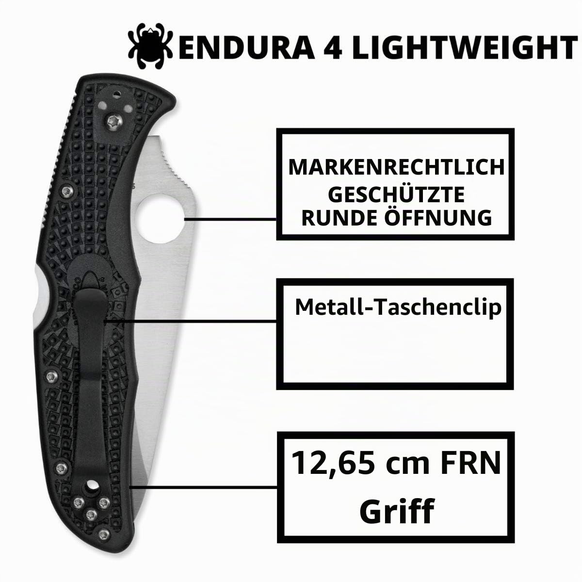 Spyderco C10PSBK Taschenmesser Endura 4 Lightweight, schwarz, 01SP116 , | Schwarz, 22,1 cm Gesamtlänge, 9,7 cm VG-10 Stahlklinge, FRN-Griff, Rückenverriegelung, Säbelmahlwerk