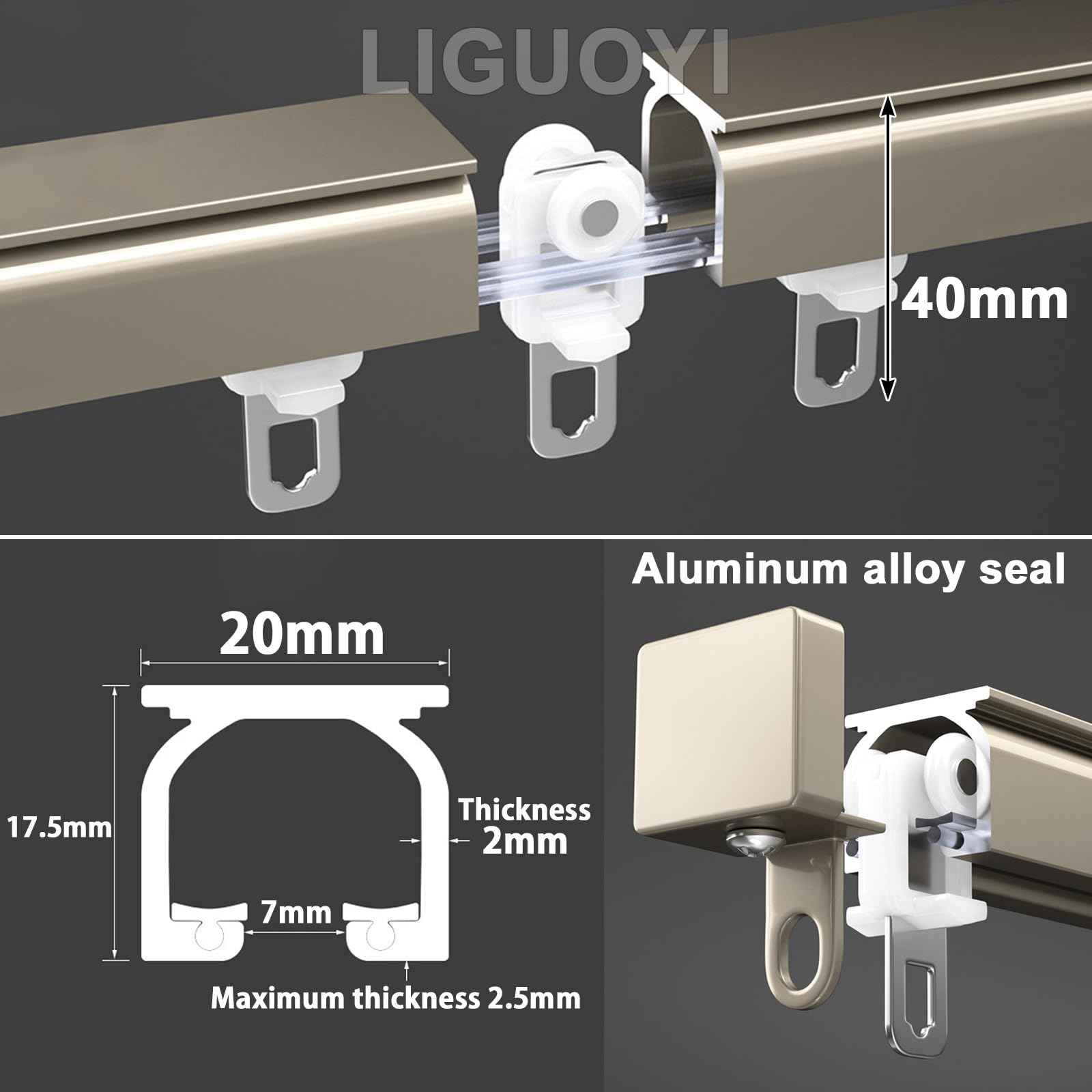 Wysokiej jakości aluminiowy karnisz, regulowany, 50 600 cm, wyciszony pojedynczy tor do zawieszenia na ścianie, nośność 80 kg, stylowy metalowy pręt w kolorze złotym, czarno-białym.
