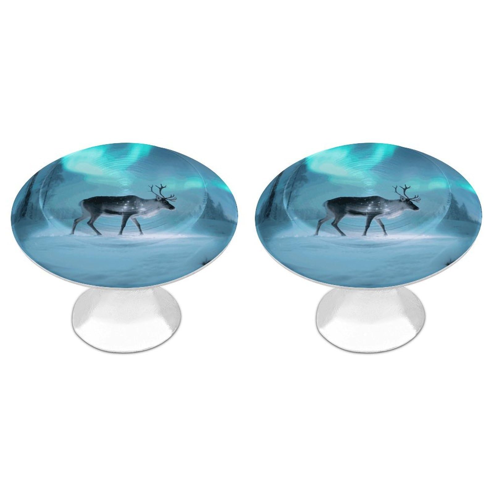 Lpsadgf Reindeer In Aurora Forest Cabinet Knobs 2-Pack Stainless Steel Cabinet Pulls Vintage Drawer Pulls Handles For Kitchen Cabinets, Bathroom, Wardrobe Easy Install