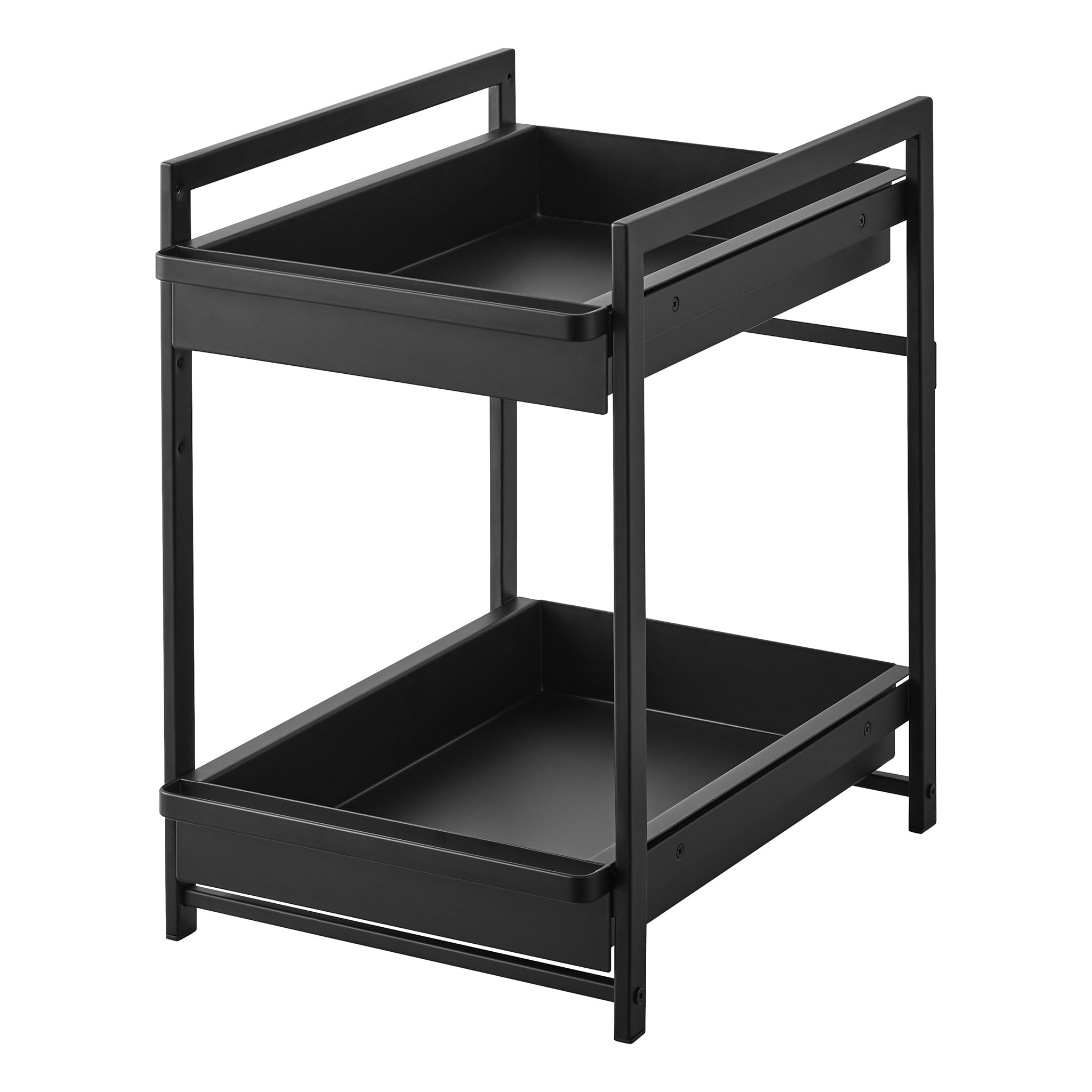 YAMAZAKI 1461 TOWER 2-stöckiges Spülschrank-Regal mit Schiebeböden, schwarz, Stahl, minimalistisch, 42,4～68,5 x 30,4 x 45,3 cm