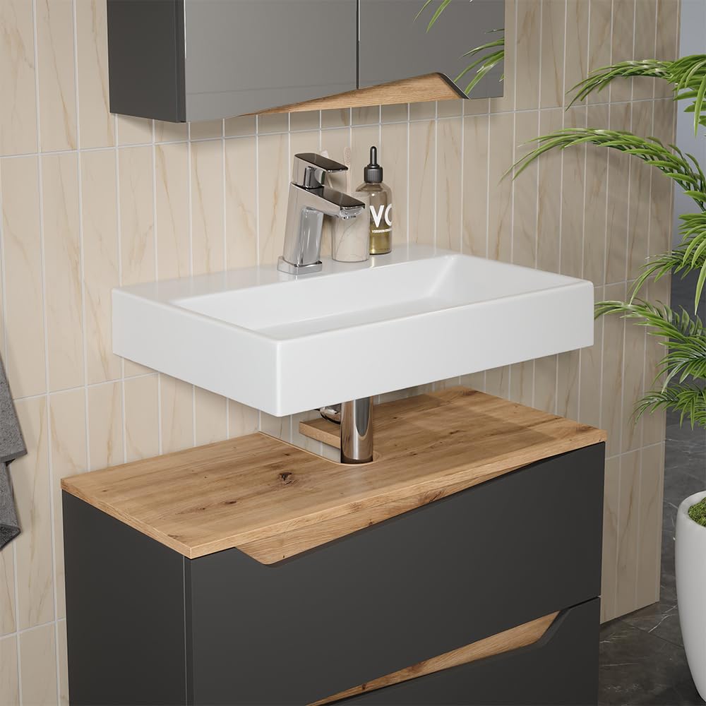 Vicco Mueble bajo Lavabo Marelle, Antracita/Artisan, 80 x 57.5 cm | con 2 cajones, apto para instalación debajo de lavabos estándar
