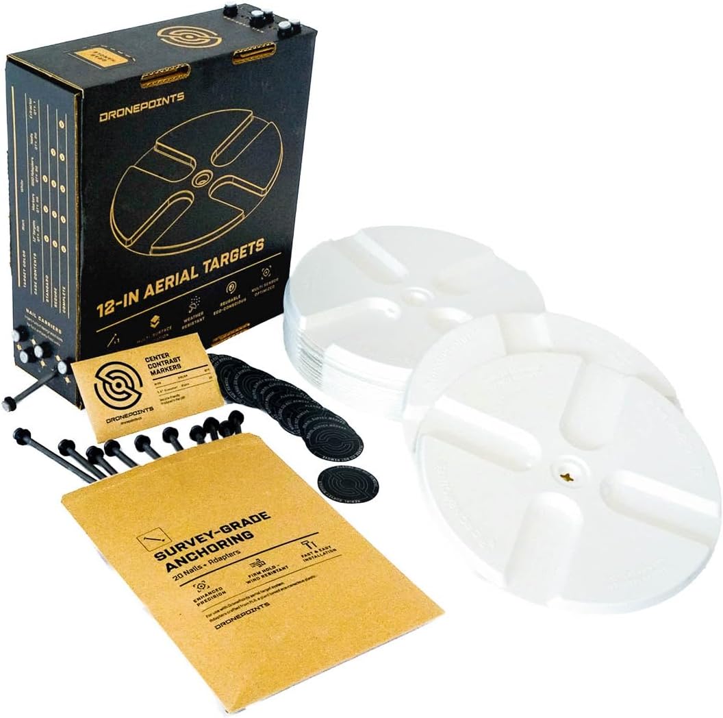 White Aerial Target Kit (Standard/Secure/Complete) - 12" Diameter - 20 Pack - Ground Control Target & Stencil System for Drone Mapping & Survey
