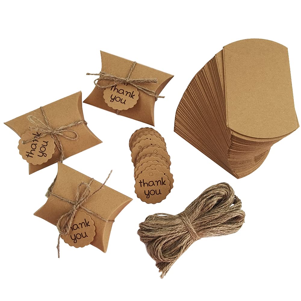 50 Boîtes Cadeau Kraft Hexagonales Marron Vintage – Avec Corde Chanvre & Autocollants – Idéal Mariage & Anniversaire