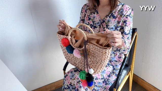 Bolso playero grande de paja para mujer miniatura 7