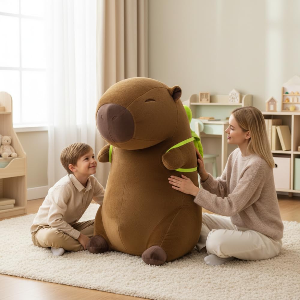 Capybara Peluche XXL 100 cm – Gran Peluche Suave Kapibara 3 en 1 cojín y decoración – Gigante para niños y Adultos (Capybara con Tortuga)