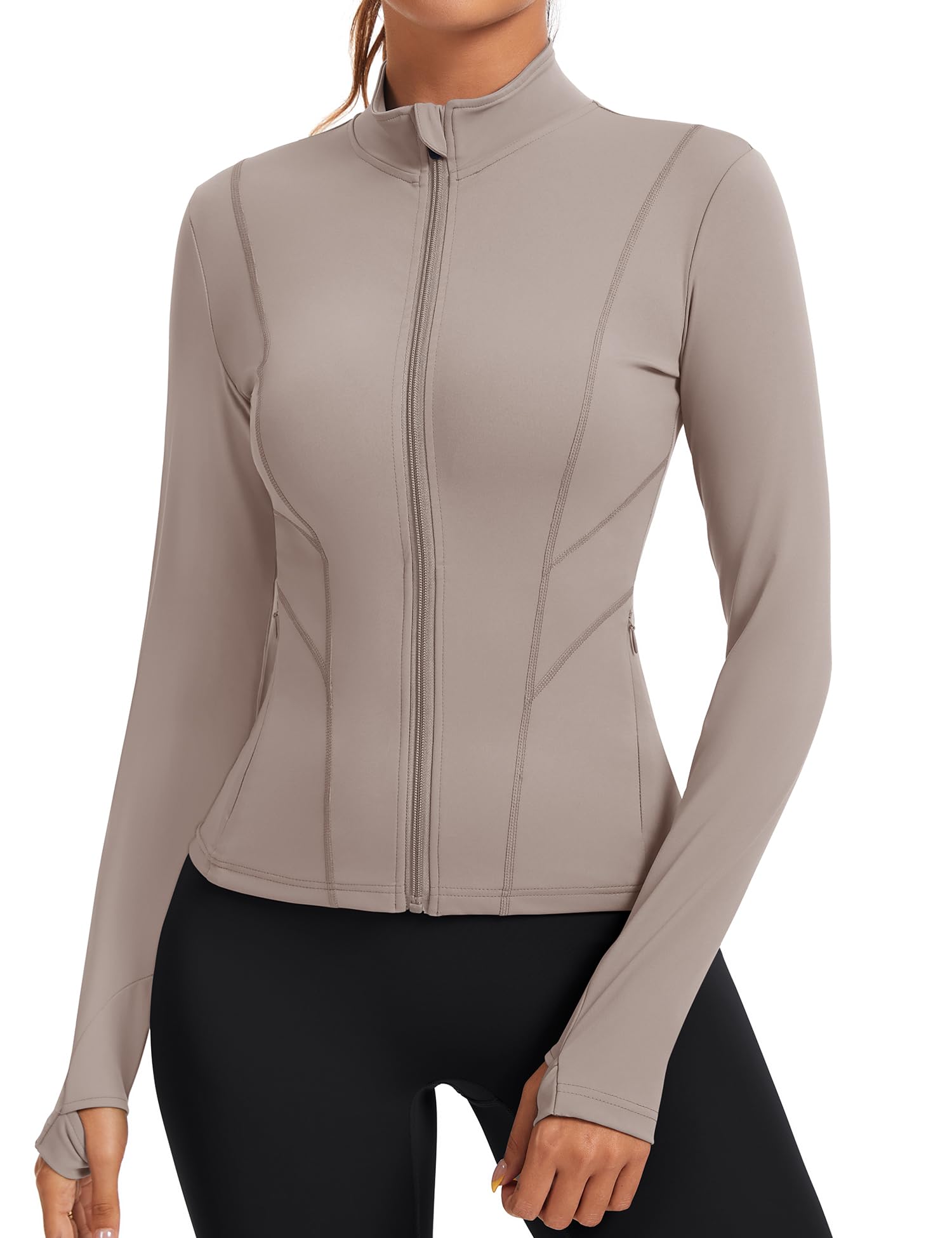 Rapbin Damen Laufjacke Sport Oberteil Sportjacke Langarm Gym Tops Atmungsaktive Leichte Trainingsjacke für Yoga Gym Fitness Mit Daumenloch und Seitlichem Reißverschluss