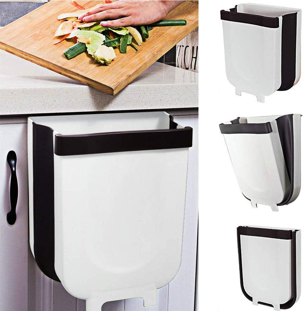 Yibaision Hanging Trash Can for Kitchen Cabinet Door, Kitchen Garbage Can White Collapsible Trash Can Small Compact Waste Bin for Apartment Drawer Bedroom Dorm Room - 9L/2.38 Gallon