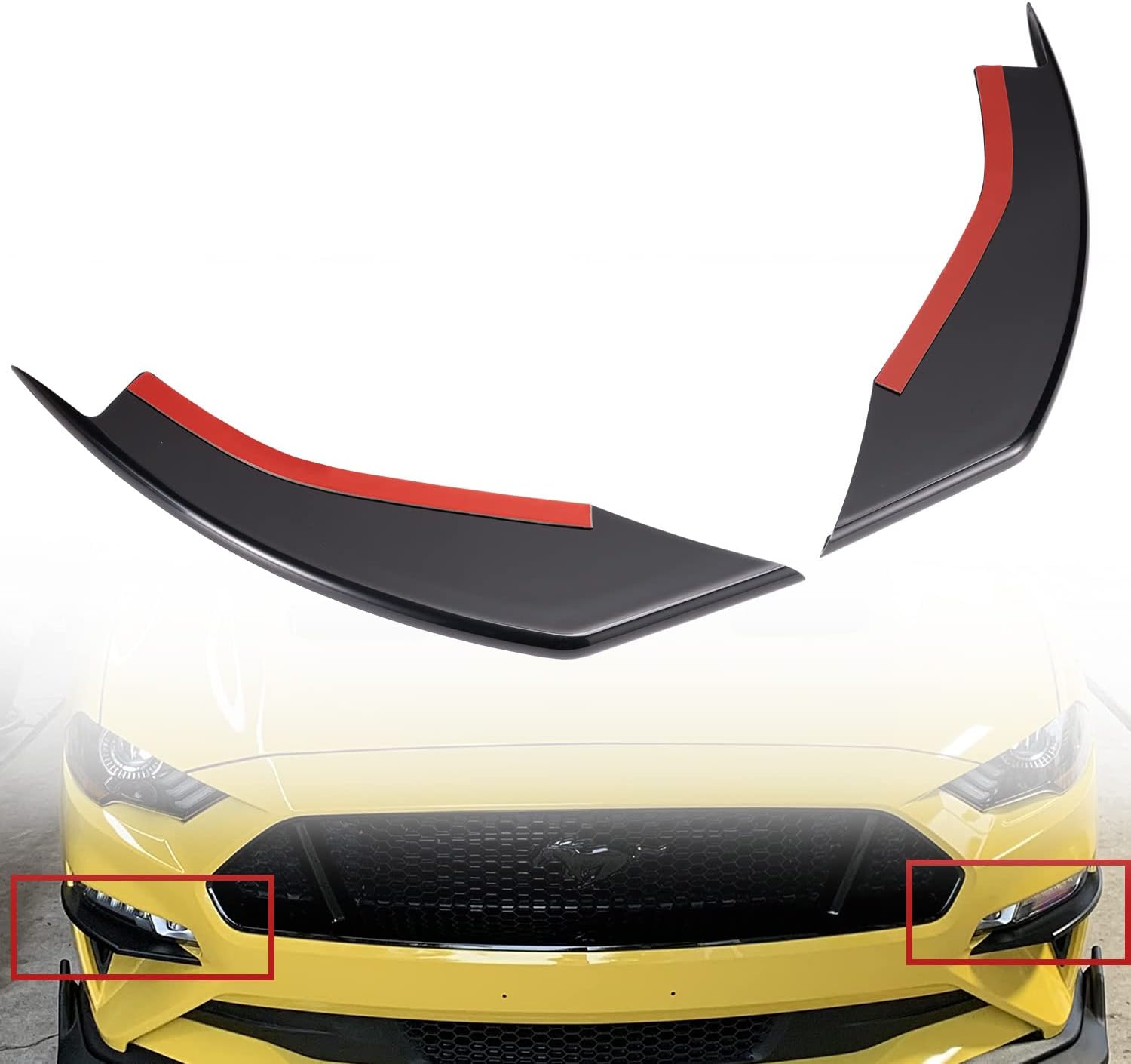 HAKA TOUGH Front Bumper Winglets Fog Light Vent Canard Strip Trim for 2018 2019 2020 2021 Ford Mustang GT Accessories,Matt Black,2PCS
