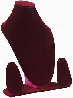 BANDHAN Velvet Necklace Display Stand, 8 Inch Height, Maroon, with Earring Holders for shop Price In India