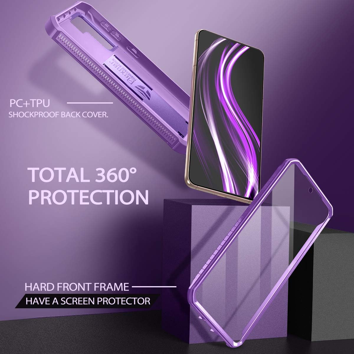 Dexnor for Samsung Galaxy S21 Case, [Built in Screen Protector and Kickstand] Heavy Duty Military Grade Protection Shockproof Protective Cover for Samsung Galaxy S21 5G, 6.2 inch Purple