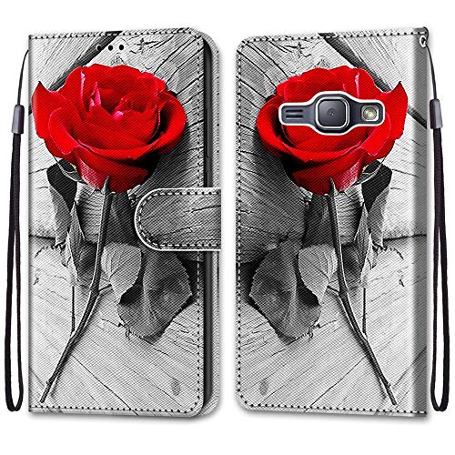 Mo-Somnus Kompatibel mit Samsung Galaxy J1 2016 Hülle, Leder Handyhülle mit Kartenfach Geld Slot Ständer PU Ledertasche Wallet Flip Brieftasche Magnetische Schutzhülle Hülle Etui (Rose)