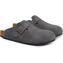 EVELLYHOOTD Suede Clogs for Women Men Cork Footbed Mules Potato Shoes | Arch Support, Slip-on, Adjustable Metal Buckle, Indoor Outdoor, All-Season Wear, With Socks, Size Runs Small