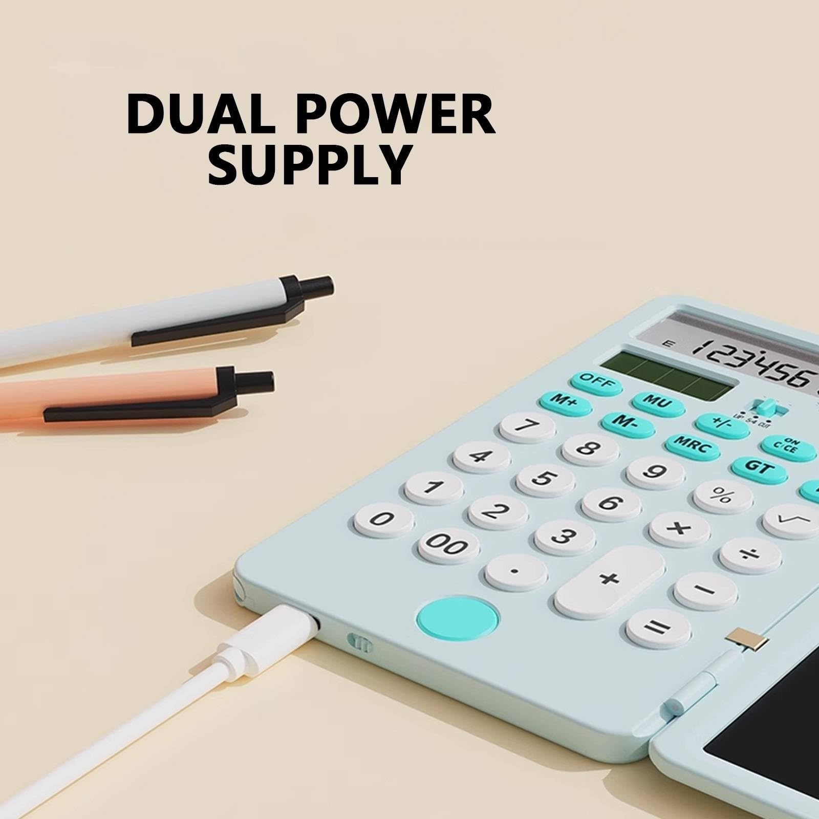 Calculatrice Scientifique Écran LCD à 12 Chiffres Rechargeable avec Tablette Écritoire Calculette Simple 15.2×18cm，Approprié L'école la Maison Le Bureau(Yellow)