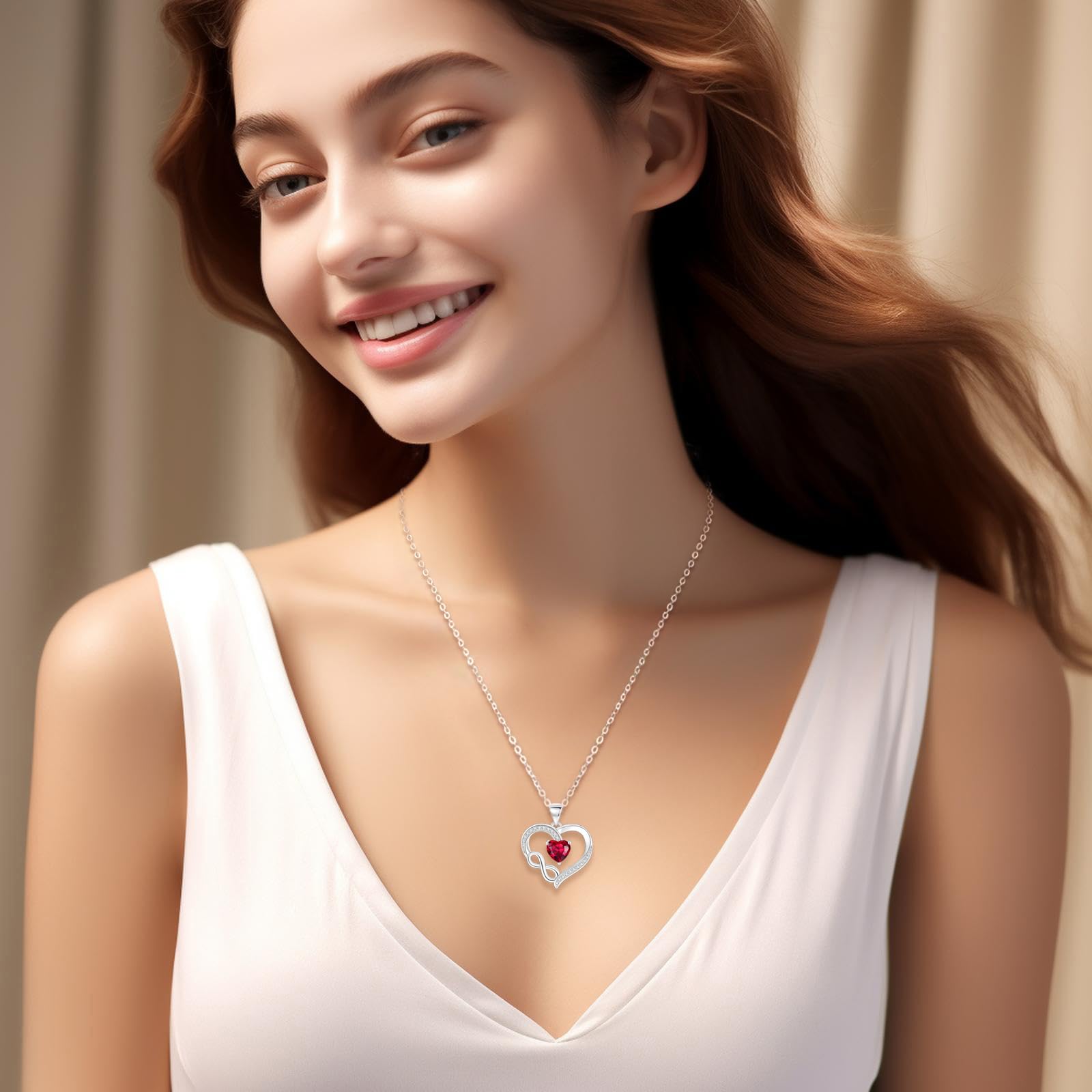 Tusuzik Collana Donna Collana Infinito 925 Argento Sterling Regolabile Collana con Bianco/Rosso 5A Cubic Zirconia，Regali di Gioielli per Mamma Moglie Fidanzata con Confezione Regalo