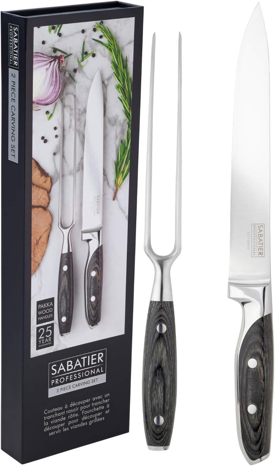 Taylors Eye Witness Sabatier Professional Fork & Carving Knife Set 2pc Sharpe, Full Tang Knife