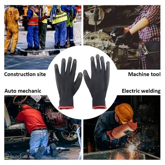 Image of 5Pair Nylon Knitted Latex Rubber Coated Safety Hand Protection Working Gloves For Anti Cut Heat & Fire Resistant Industrial Gloves For Men Women (PACK OF 10Gloves) (BLACK 5PAIR)