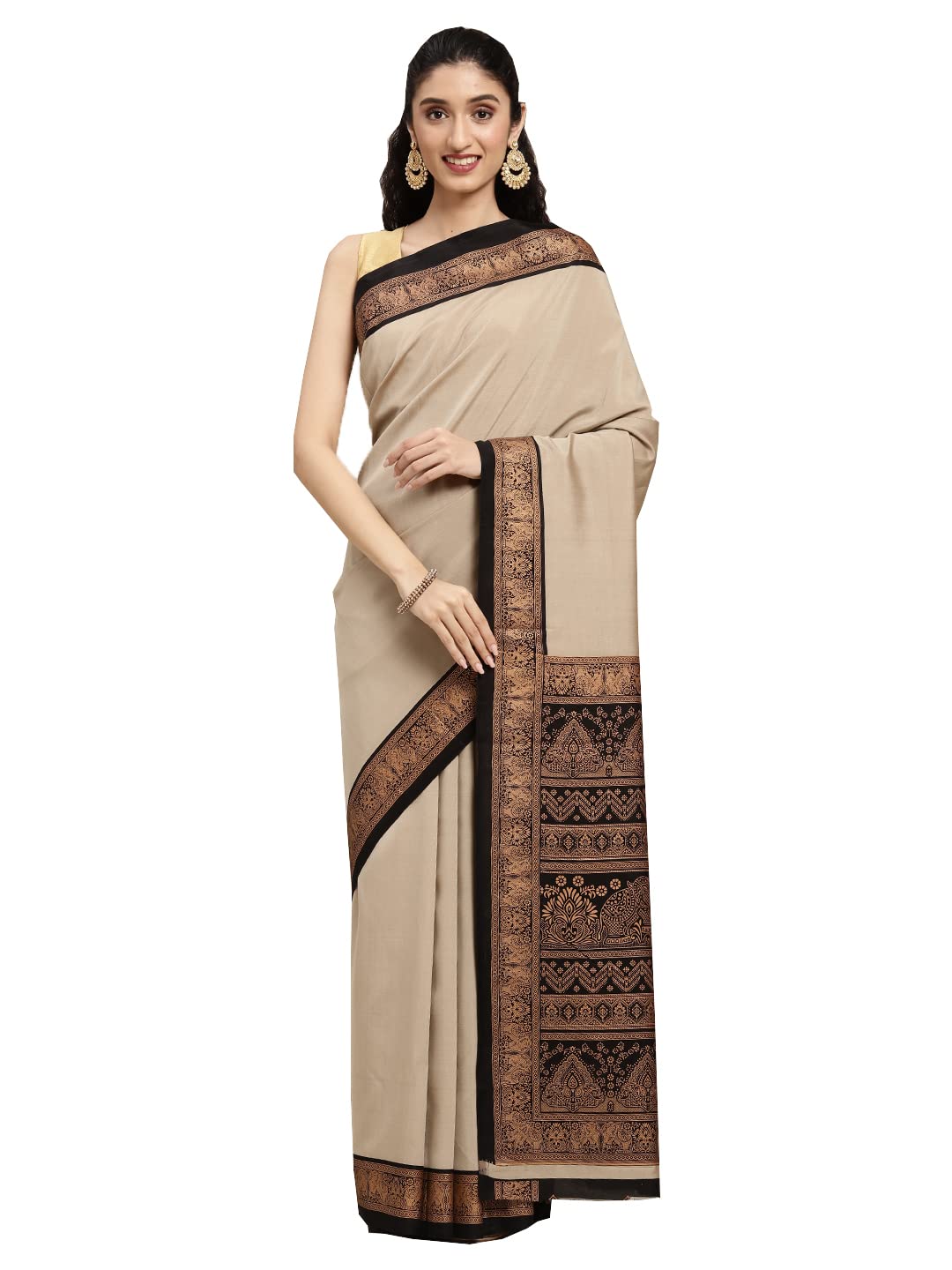 Sangam Prints Women's Art Silk Woven Work Saree with Blouse Piece (SGART-1023,Beige)