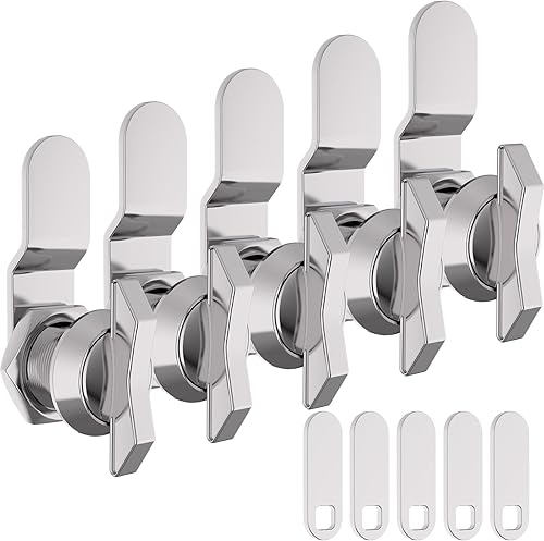 Miniatura 9 de Cerradura de leva desplazada de 58 pulgadas, 5 compartimentos sin llave para RV, pestillo de cajón de buzón de gabinete, cilindro de repuesto 100%