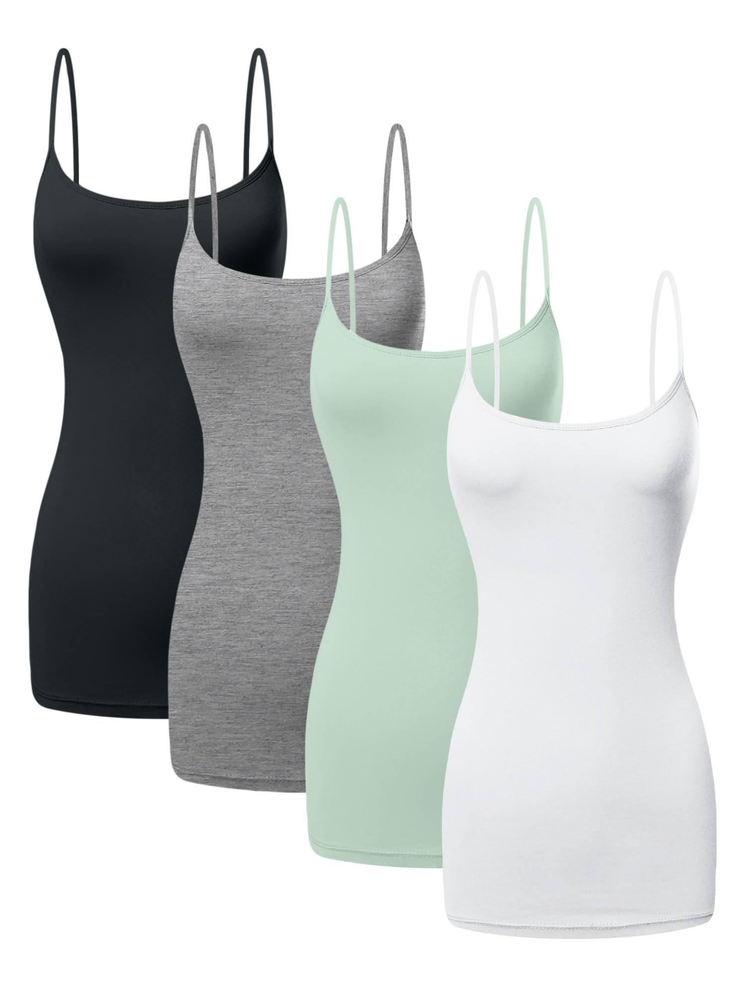 Long Cotton Camisole Spaghetti Strap Tank Top for Women Basic Cami Tops Womens Undershirts - Pack 1-4