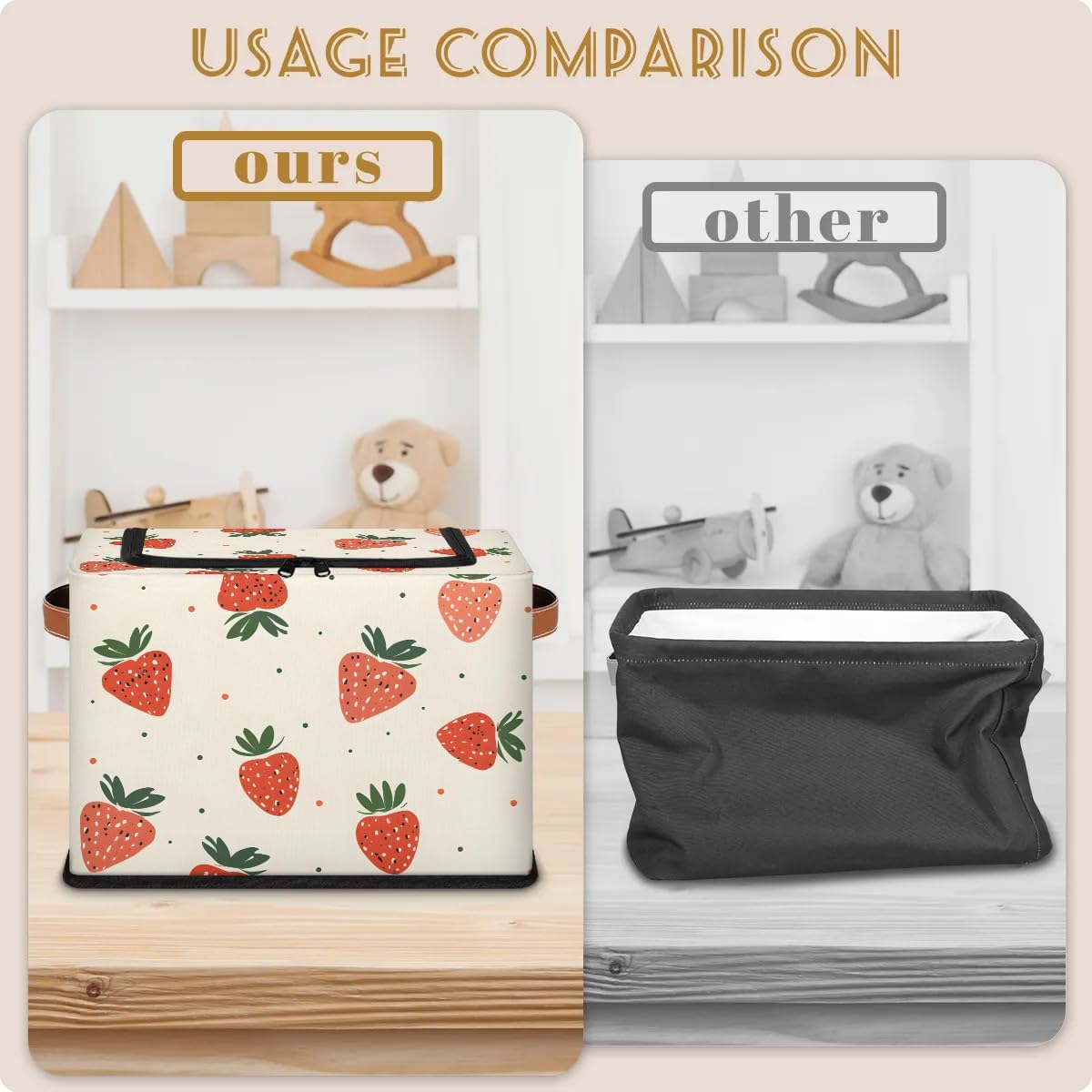 Cute Fruit Strawberry Collapsible Stackable Storage Bins with Lids Fabric Closet Organizer for Clothes, Toys, Blankets and Home Storage