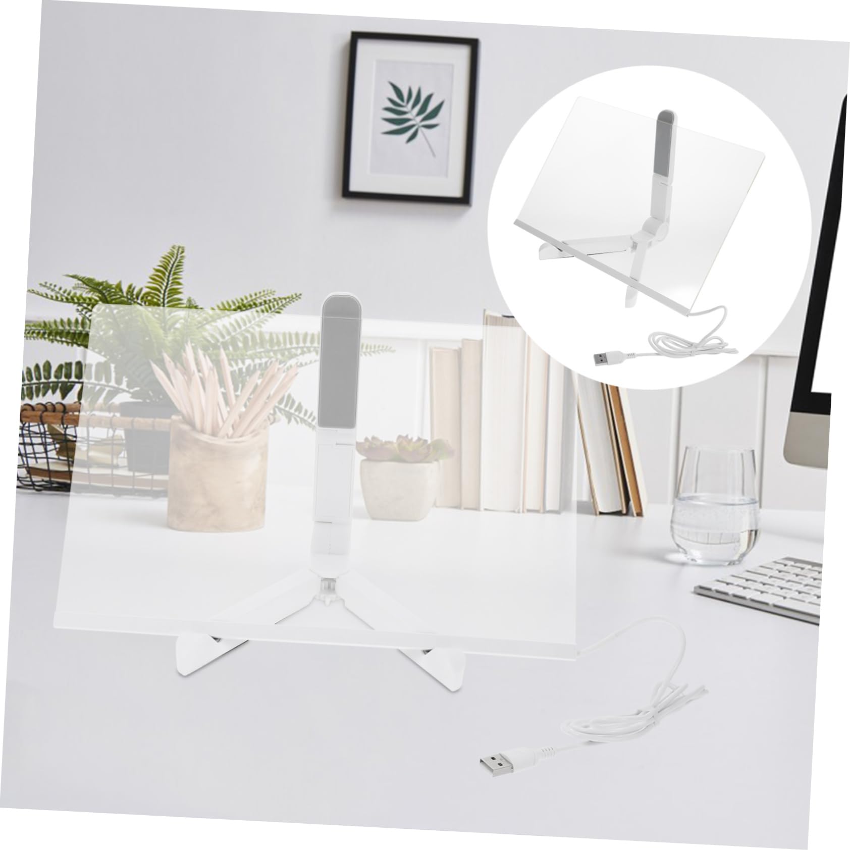 HOMSFOU Lavagnetta Memo in Acrilico USB Luminosa, Stabile da Scrivania, per Ufficio e Feste, Bacheca Trasparente per Appunti