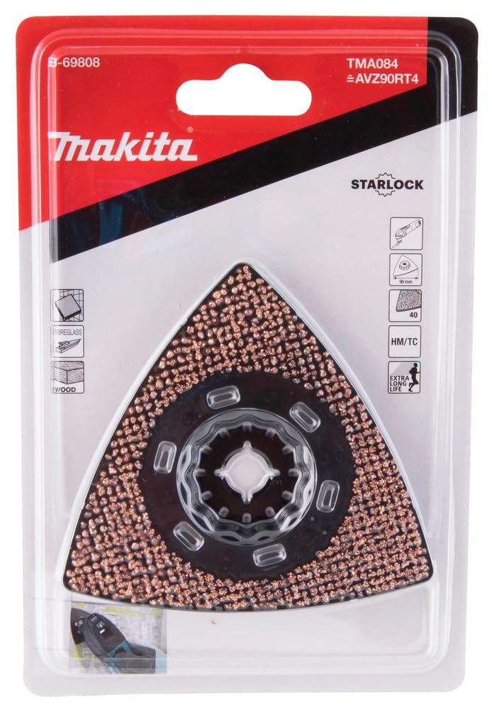 Makita B-69808 Starlock HM/TC Deltaplatte 90 mm TMA084, Körnung 40, für Mörtel, Leim, Fiberglas, Holz, für Multitool, Multifunktionswerkzeug, 1 Stück