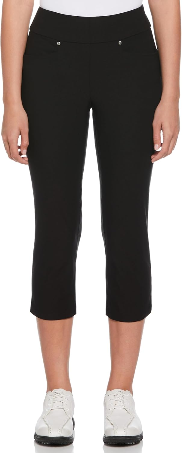 PGA Tour Womens 22” Pull-on Golf Capri Pants with Tummy Control, Performance Stretch, Moisture-Wicking, Sun Protection