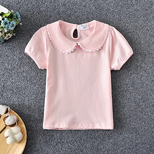 RNTOP Kids Baby Girl Short Sleeve Collar Shirt Toddler Girls Solid Color Blouse Casual Basic Tee (Pink, 12-18 Months)