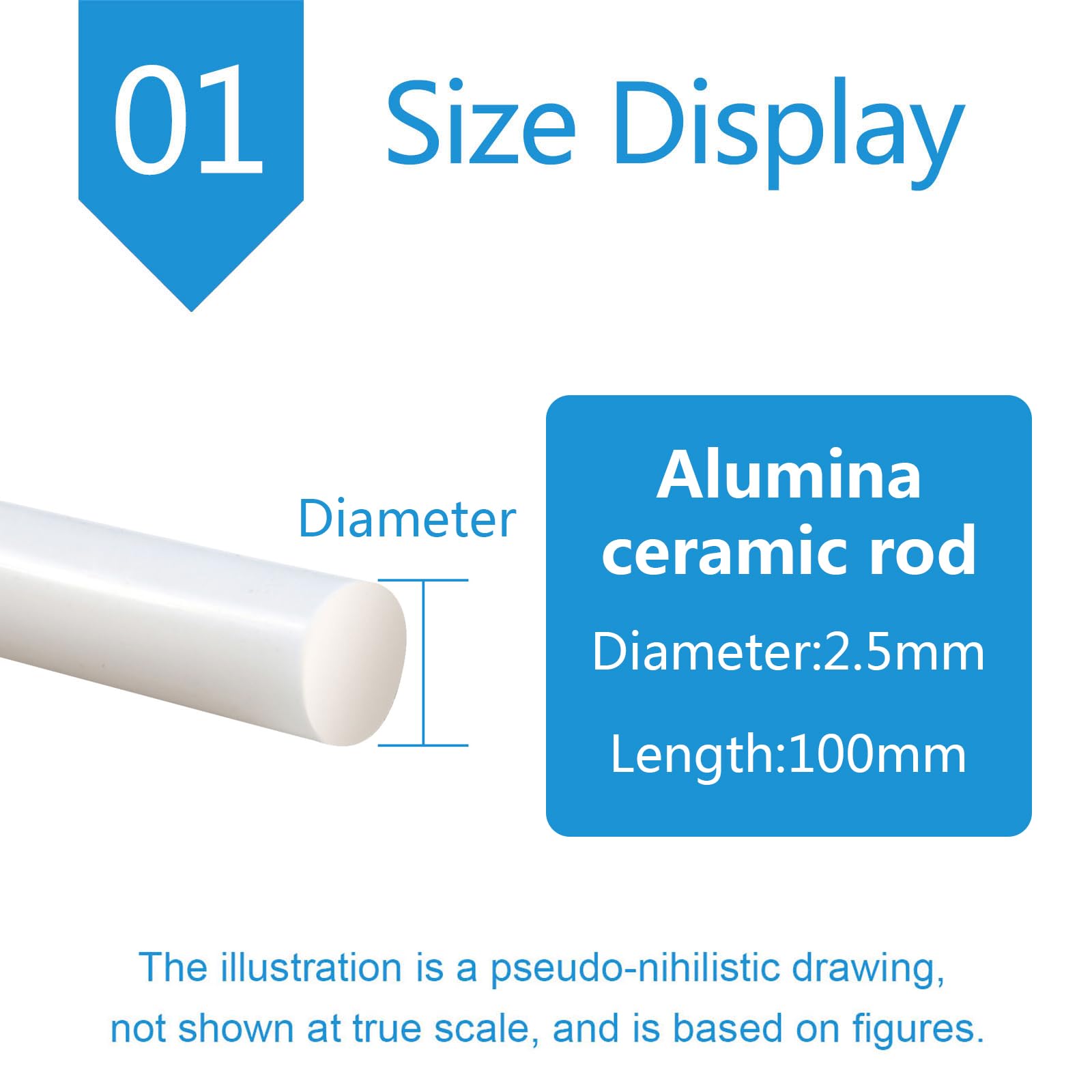 Pręt ceramiczny z tlenku glinu Odporny na wysoką temperaturę przemysłowy pręt ceramiczny o długości 10 cm i średnicy 2,5 mm(Diameter:3.2mm)