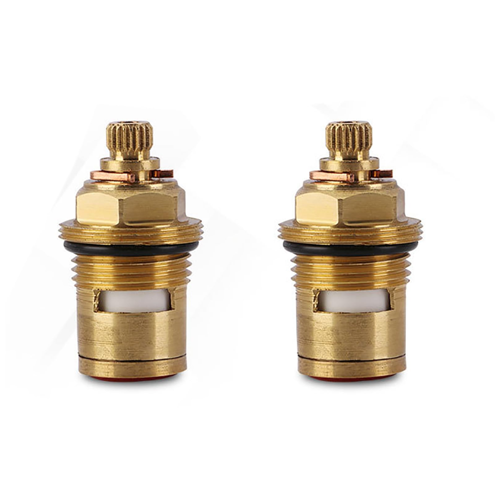 Kyhats Red+Blue Replacement Brass Ceramic Disc Stem Cartridge Faucet Valve Quarter Turn G1/2" X 42.5Mm X 6Mm Spline Length 20 Teeth,