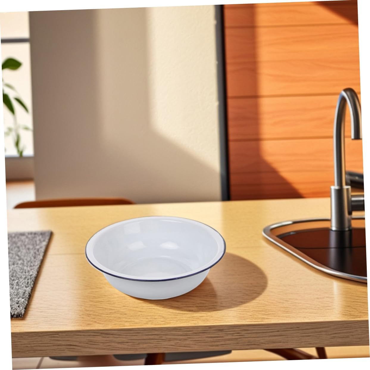 Gadpiparty Vintage Enamel Wash Basin Retro Mixing Bowl for Kitchen Deep Soup Pan Bowl White Enamelware Easy to Clean Design