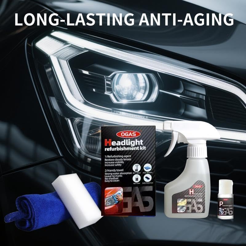 Headlight Restoration Kit - Removes Oxidation & Yellowing for Safer Night Driving Perfect for Drivers Everyday Car - Care Great 180ml Spray（6oz）