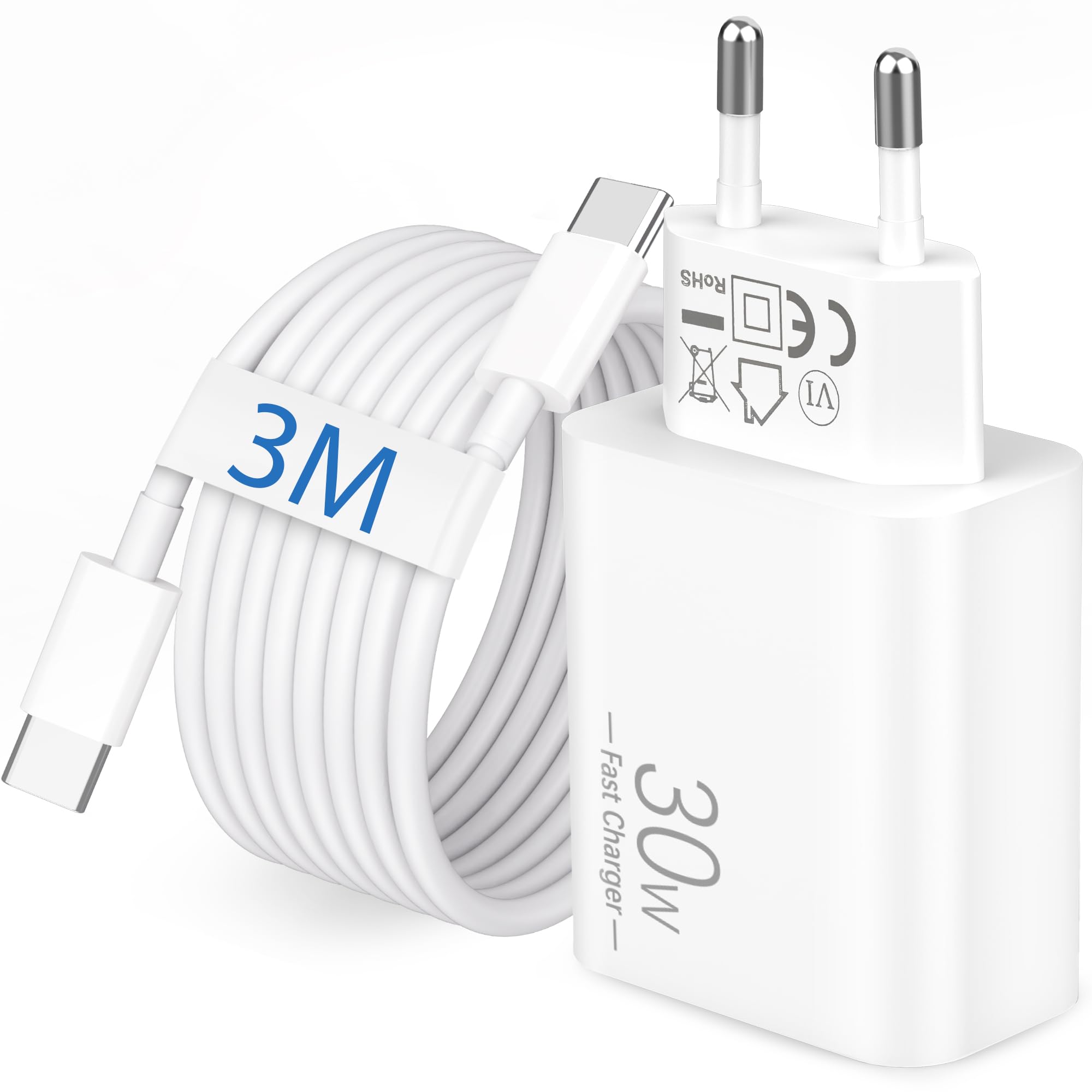 30W USB C Ladegerät mit 3M Lang Ladekabel für iPhone 17e/17/Air/16/16e/15 Pro Max Plus, iPad Pro Air, iPad 10/11/A16 Gen, Netzteil Stecker Schnellladegerät Charger Adapter + USBC Schnellladekabel