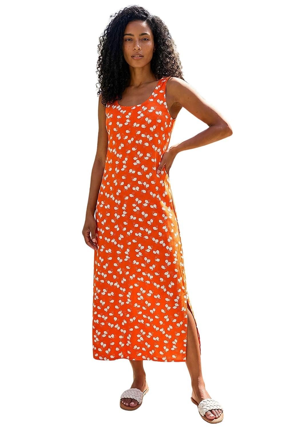 Roman Lemon Print Midi Dress - Orange - Size 20
