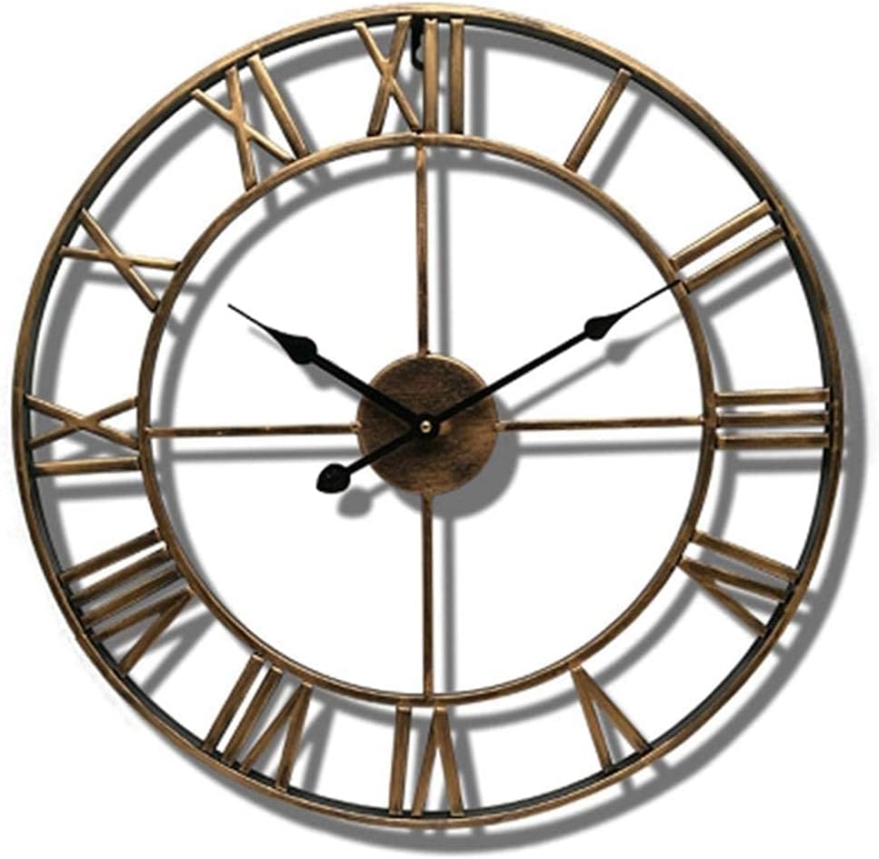 Clock Wall Clock Garden Clocks Outdoor Waterproof Clocks, Roman Numerals Indoor and Outdoor Garden Clocks Precision Metal Wall Clock with Mute Pendant Outdoor Clock Battery Round 40cm A (B)