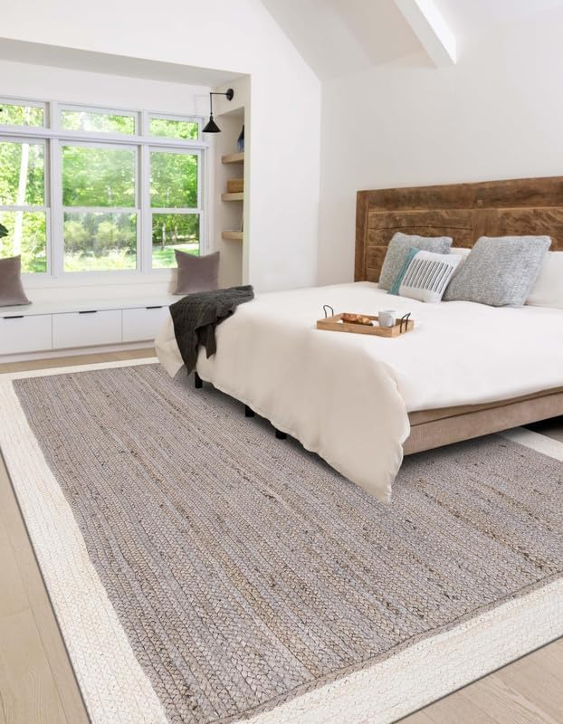 8' Square Feet Rigo Jute Hand Woven Area Rug, Natural, Solid Farmhouse Design, Natural Fiber, for Bedroom, Living Room, Dining Room, Hallway, Office, Kitchen, Entryway