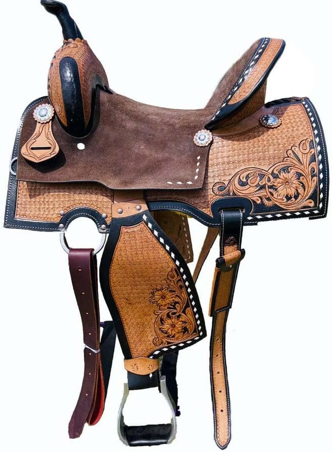 Horse Saddle Leather Western Barrel Racing Handmade Premium Comfort Horse Saddle for Best Riding Trail Equestrian Tooled Carved Size: 10-18 inches Seat Available, UG01