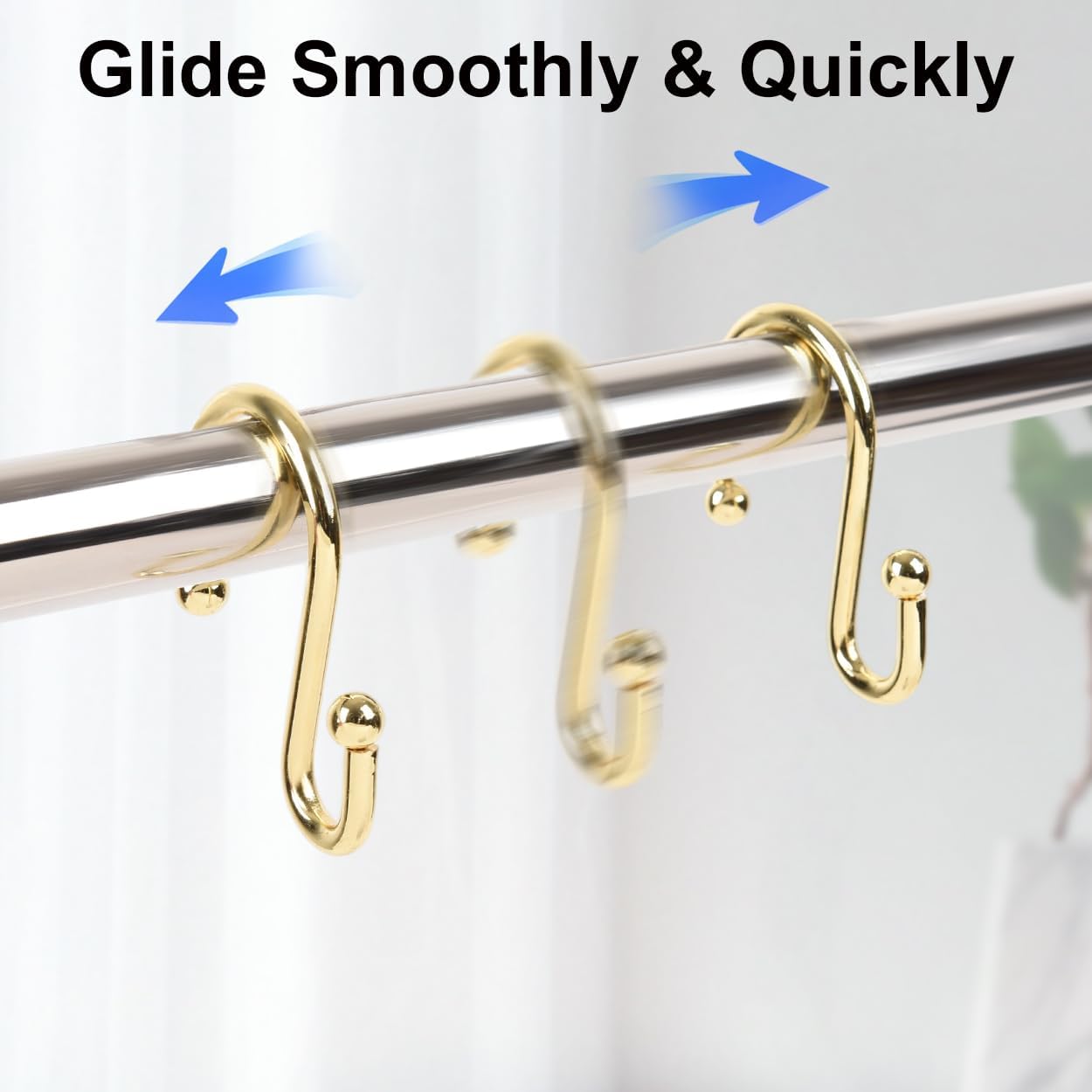 Resze S-Shape Shower Curtain Hooks, Gold Shower Curtain Rings Rust Proof