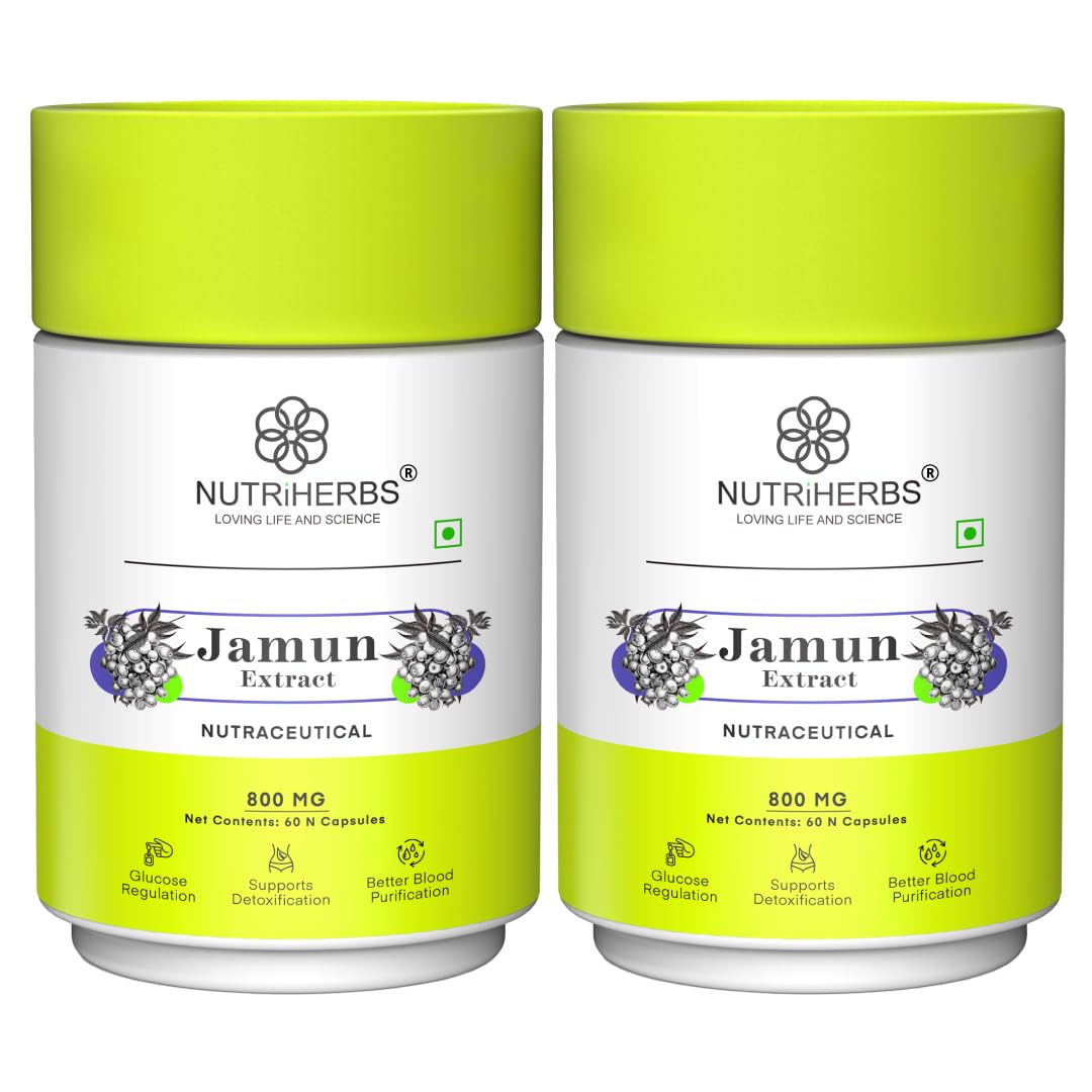 NUTRIHERBS Jamun Seed Extract Capsules 800mg | Herbal Supplement for Diabetes Management | Ayurvedic Sugar Control & Digestive Health Support | Natural Blood Sugar Balancing & Metabolic Wellness