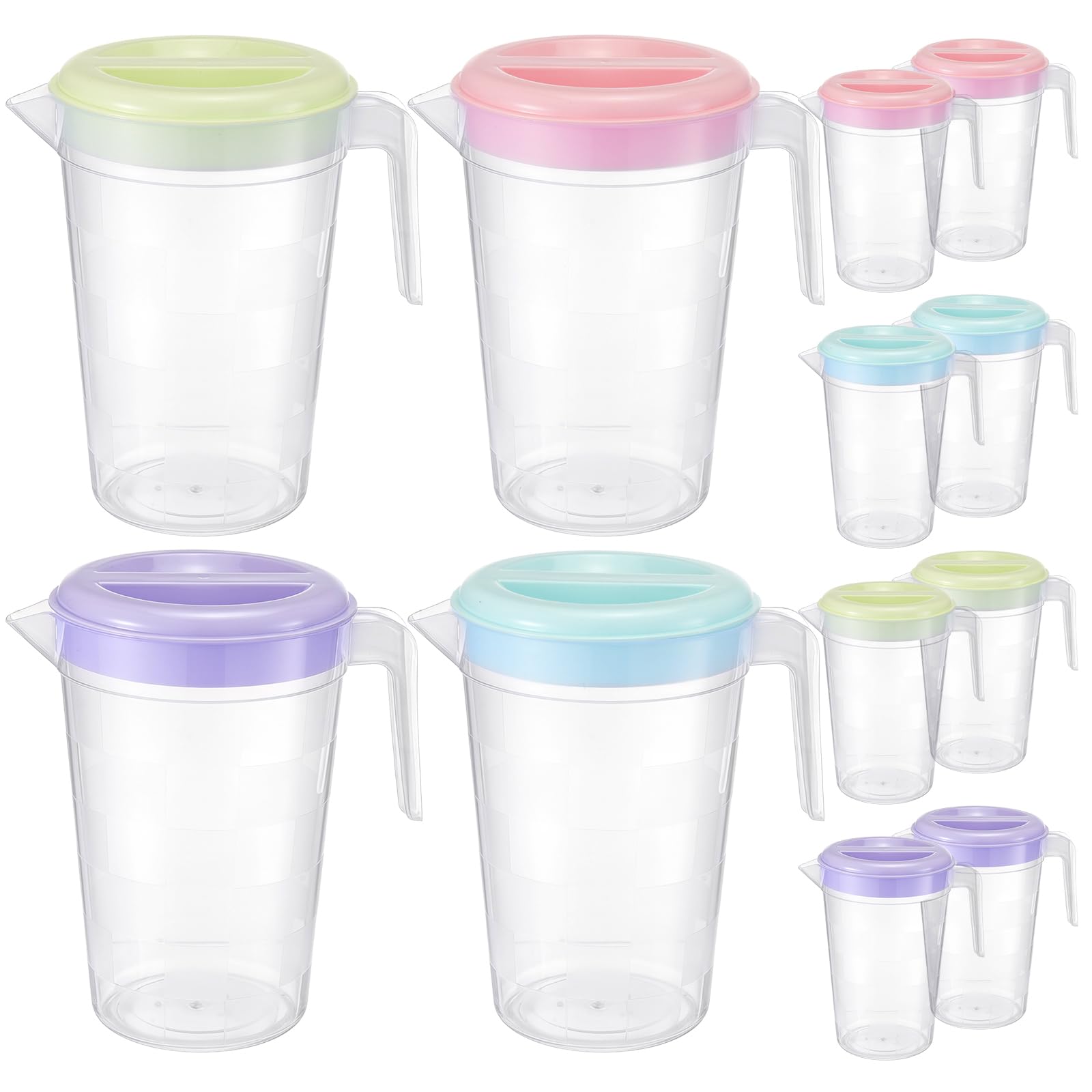 Photo 1 of *Lid broken* 8 Pcs Plastic Pitcher with Lid & Handle, 2Qt Clear Water Pitcher Set, Round Beverage Pitchers with Easy Pour Spout for Water, Iced Tea, Party, Picnic, Camping and Home (4 Colors)