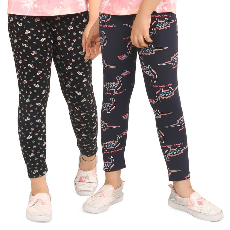 Image of Real Basics Girls Cotton Printed Non-Transparent Regular Fit Ankle Length Leggings (Set of 2)