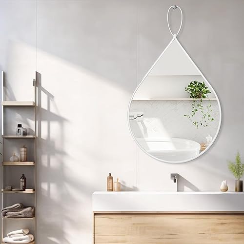 Miniatura 39 de Pequeños espejos de pared decorativos con forma de lágrima blanca, espejos de pared ovalados irregulares para sala de estar, baño, dormitorio, Blanco