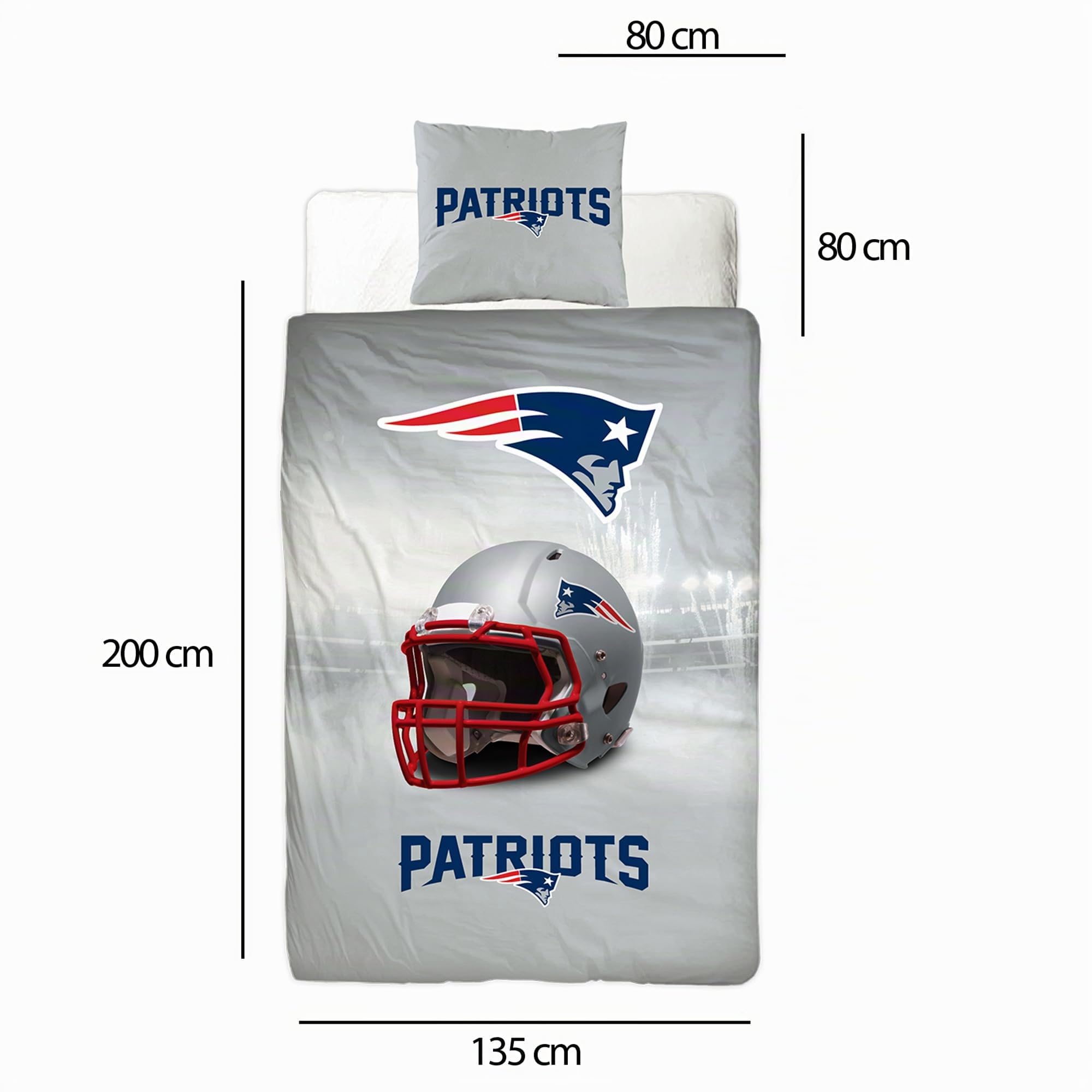 NFL Bettwäsche New England Patriots 135 x 200 cm + 80 x 80 cm 100% Baumwolle in Renforcé-Linon-Qualität mit Reißverschluss American Football Fan Super Bowl Pat Patriot Wende-Bezug deutsche Größe