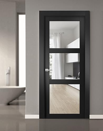 Miniatura 2 de Panel de puerta de granero de Slab 28 x 96 pulgadas  Lucia 2555 negro mate con vidrio transparente  Puertas interiores con acabado resistente