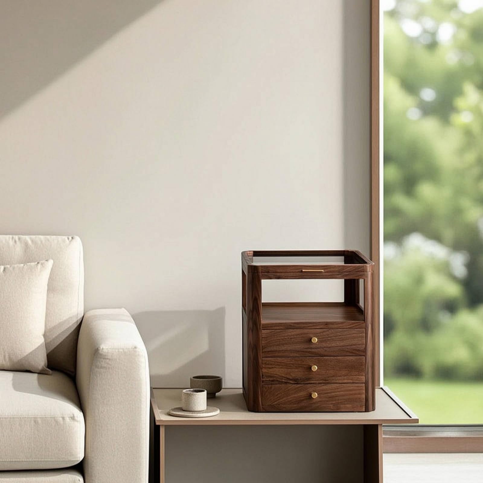 Qianly Organizador con Tapa Transparente Elegante Caja Organizadora Resistente Contenedor para Escritorio, Negro Nuez, Gabinete De Un Cajón Wumian