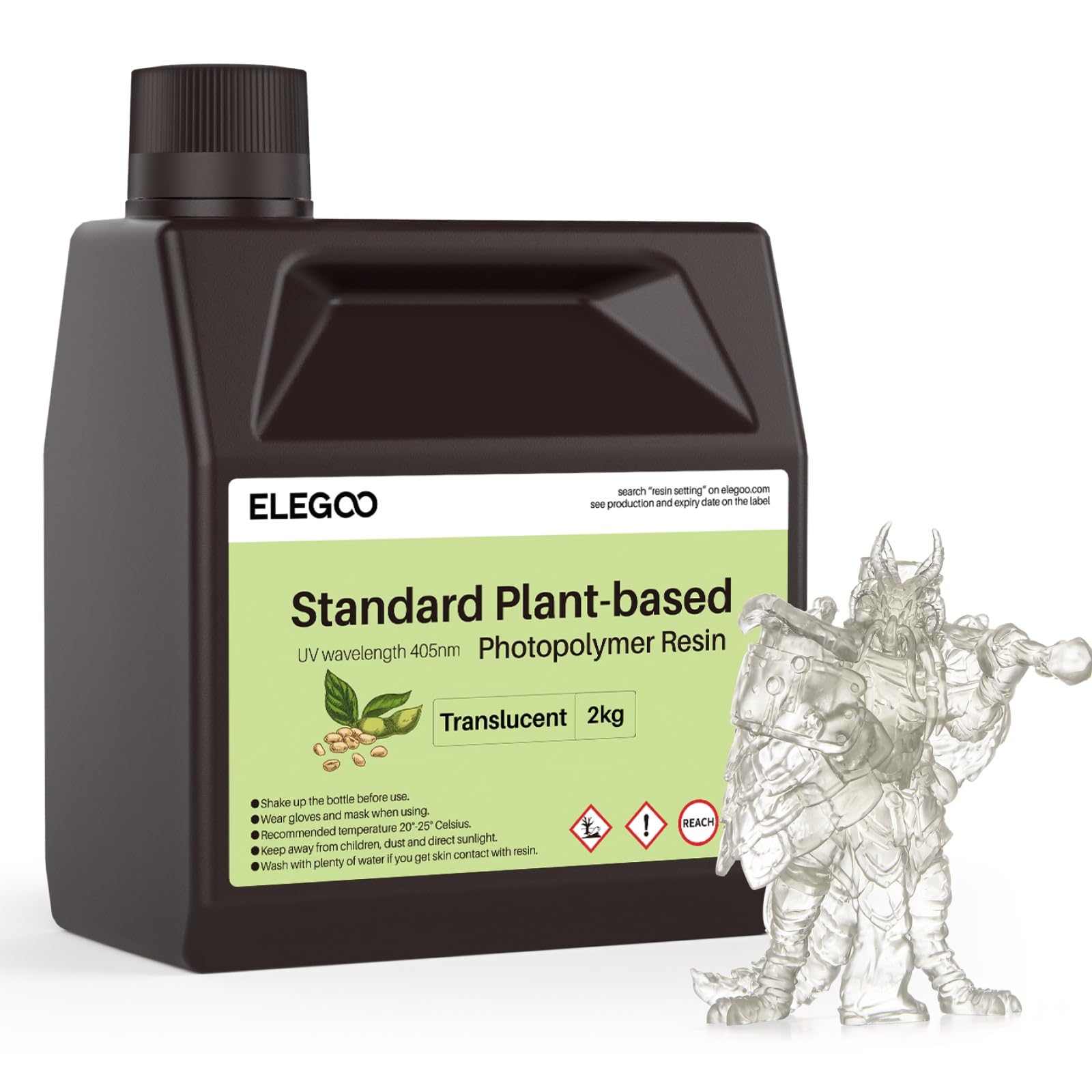 ELEGOO Standard Plant-Based 3D Printer Resin with Low Odor and High Precision, 405nm UV Resin, and Quick Curing for LCD/MSLA/DLP 3D Printing - Translucent 2000g-image-38