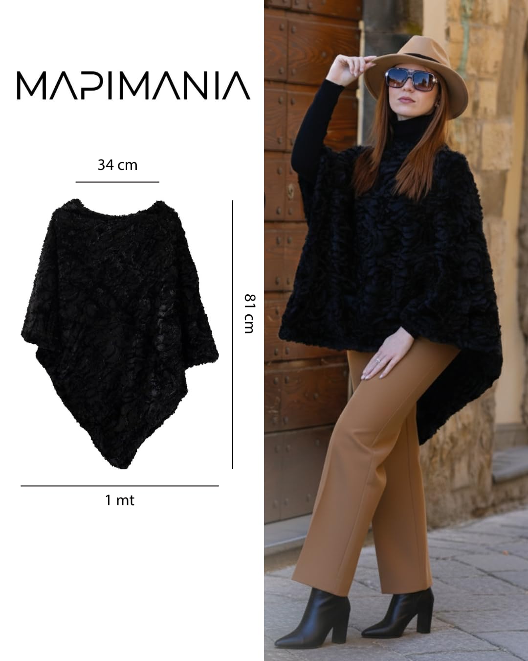 Poncho Donna Invernale colorata, Mantella Elegante per cerimonia, Scialle Coprispalle, Stola per l'inverno in pelliccia sintetica