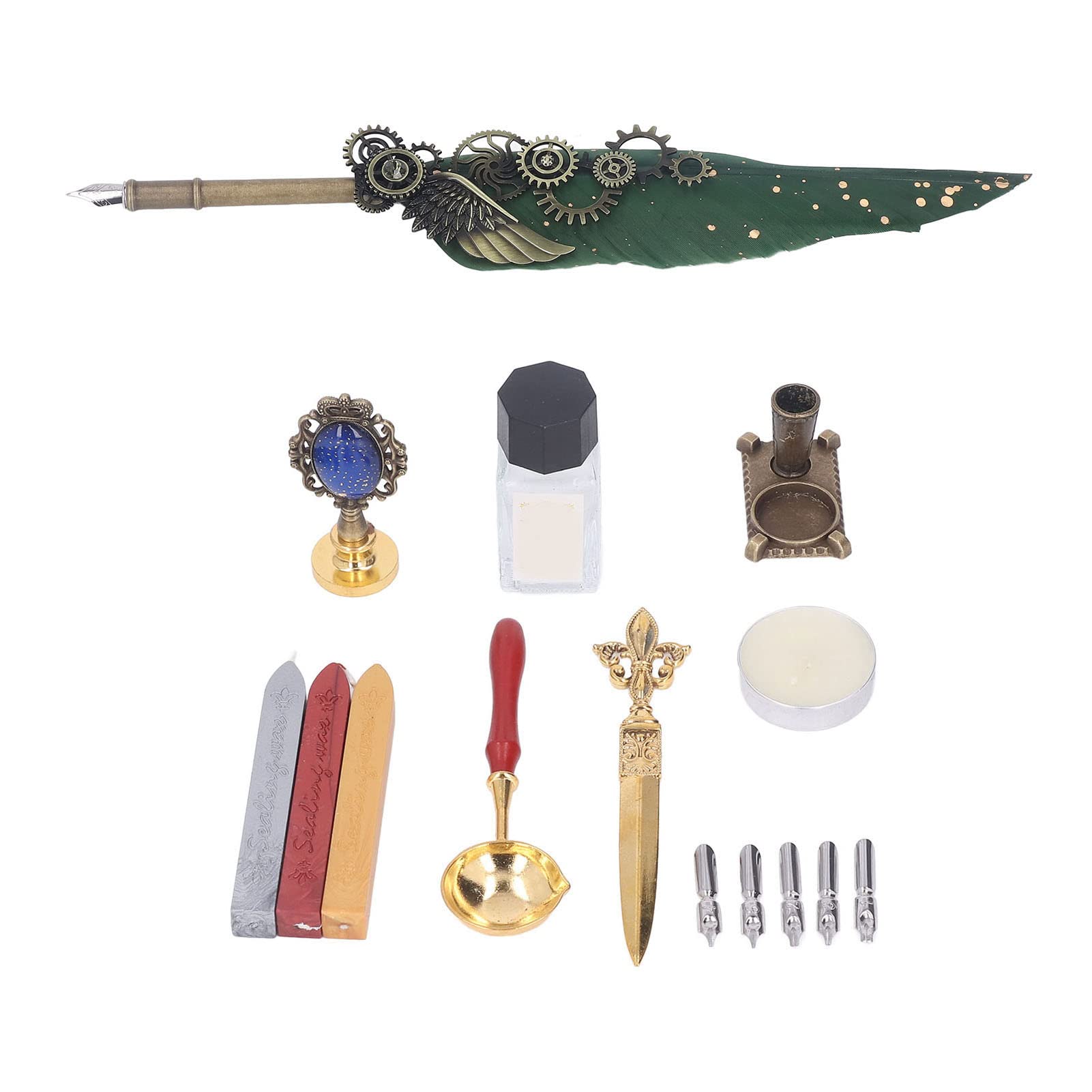 Ensemble De Stylos Plume Avec 5 Plumes De Rechange Et Ouvre-lettre, Stylo Plume Rétro, Stylo De Calligraphie, Coffret Cadeau Pour Amoureux, Aînés, Enseignants(vert)