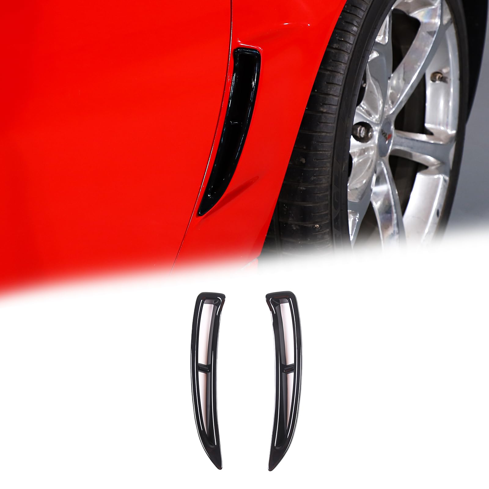 LLKUANG Car Fender Rear Air Vent Trim Cover Compatible with Chevrolet Corvette C6 Z06 ZR1 2005-2013, Rear Side Air Flow Intake Hole Grille Exterior Molding Accessories (Glossy black)